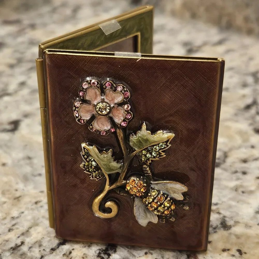 RARE HANDSIGNED JAY STRONGWATER BEE FLOWER TRAVEL FOLDING CRYSTAL ENAMEL FRAME